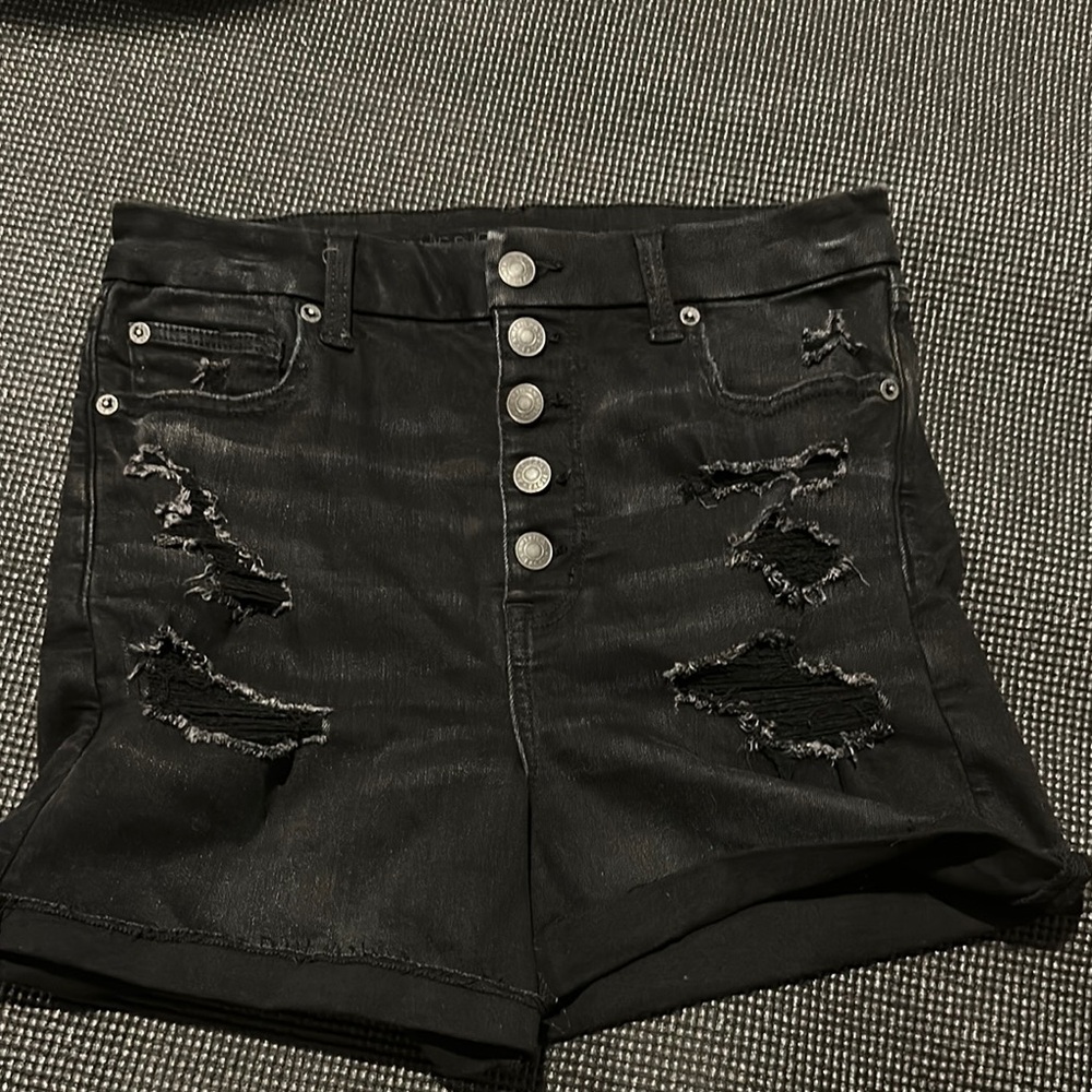 American Eagle Outfitters Black Jean Shorts Distressed Cut-Off